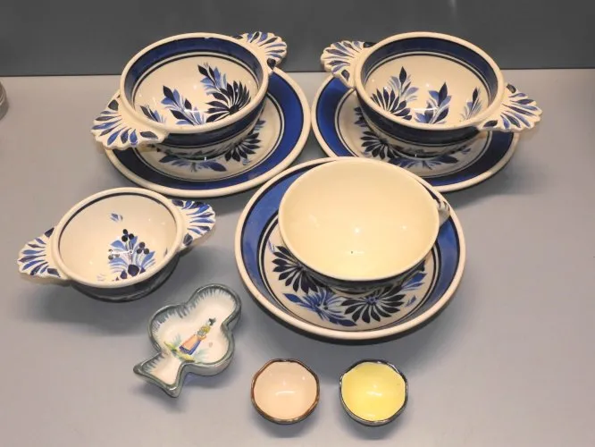 -10 ELEMENTS CERAMIQUE HB QUIMPER BOLS ASSIETTES TASSE PETITES SALIERES  D