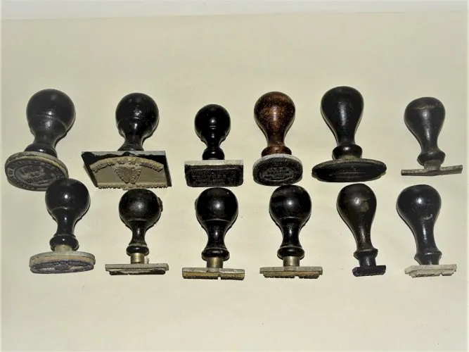 -12 SCEAUX CACHETS PUBLICITAIRES TAMPONS ENCREURS PUB COLLECTION BUREAU ANCIENS