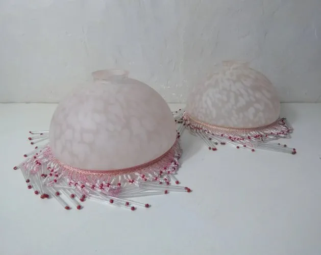 2 anciennes suspensions abat jour en pate de verre perlé art nouveau