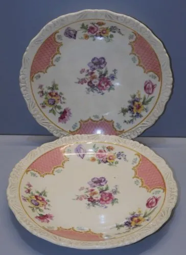 -2 ASSIETTES PORCELAINE ANCIENNES SANS MARQUE APPARENTE BORD FRISE VITRINE   D