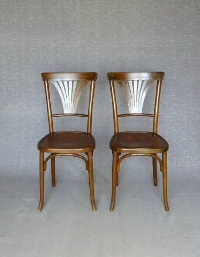 2 Chaises Bisrot Baumann N° 68 , 1925 assise bois lamée. no Thonet