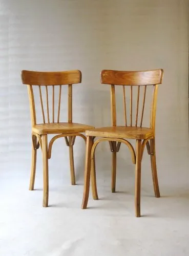 2 chaises bistrot 1950, Luterma , bois blond - no Thonet -no Baumann