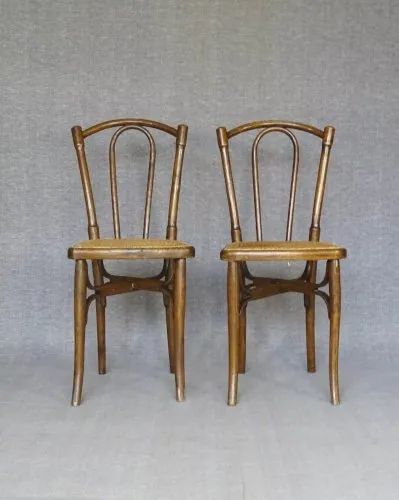 2 chaises bistrot cannées Cambier Belgique 1920- no Thonet -