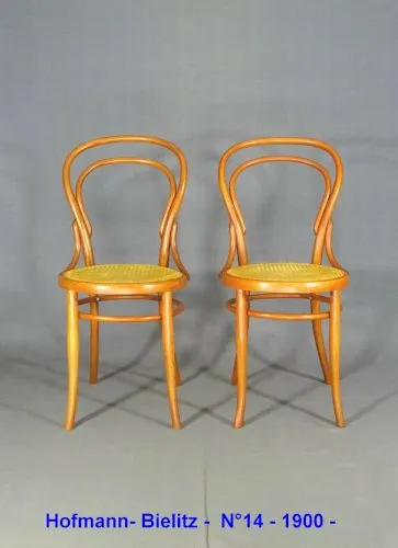 2 chaises bistrot Hofmann N°14 cannées No Thonet