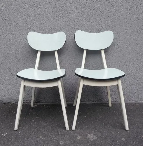 2 chaises en formica vert deau vintage