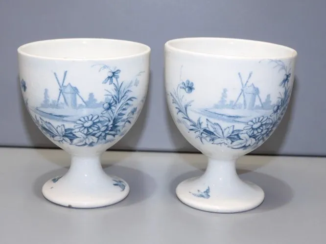 -2 COQUETIERS ANCIENS FAIENCE à décors Bleus de Moulin à vent collection  D
