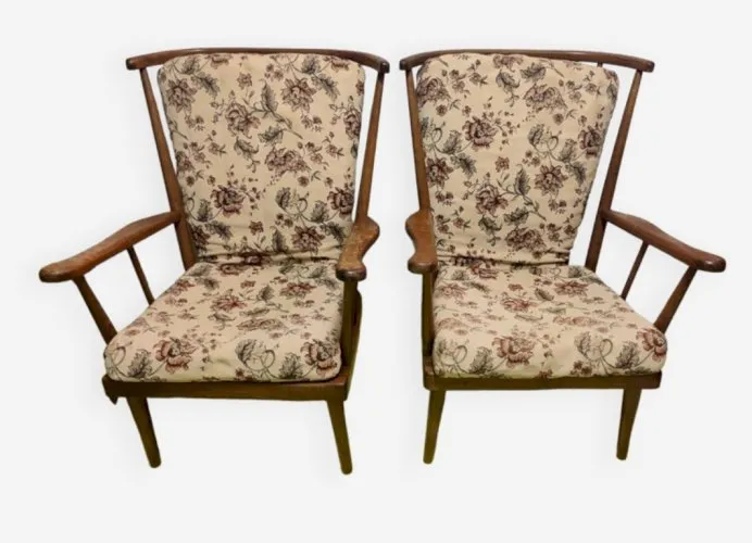 2 fauteuils éventail Baumann vintage