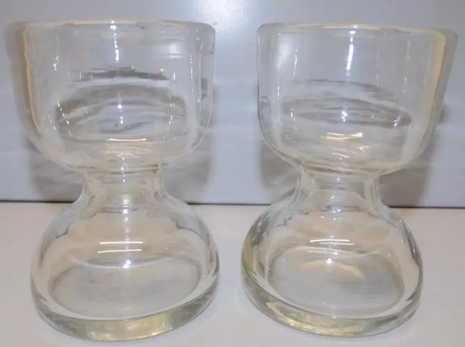 -2 PETITS VASES A BULBES EN VERRE EPAIS INCOLORE COLLECTION DECO XXe VITRINE D