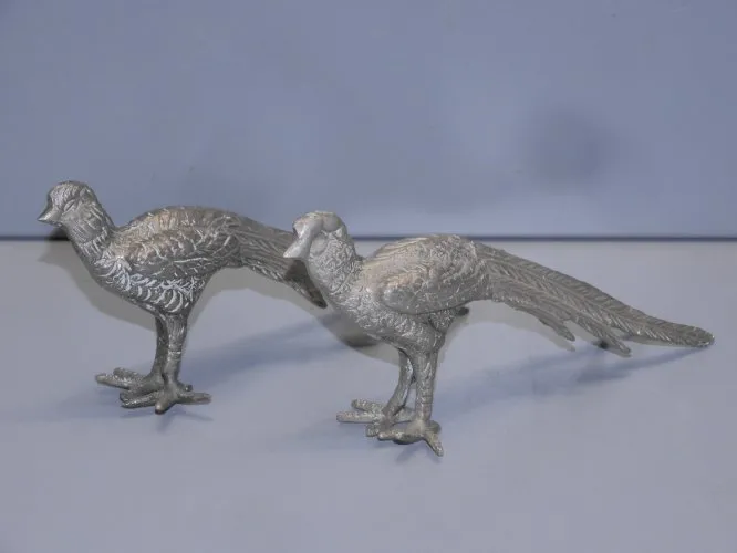 -2 SUJETS FAISANS LAITON Argenté OBJETS DECO OBJETS de VITRINE COLLECTION D