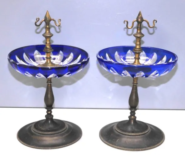 -2 SUPERBES BAGUIERS VIDES POCHES NIII XIXe CRISTAL BACCARAT ST LOUIS BOHEME D