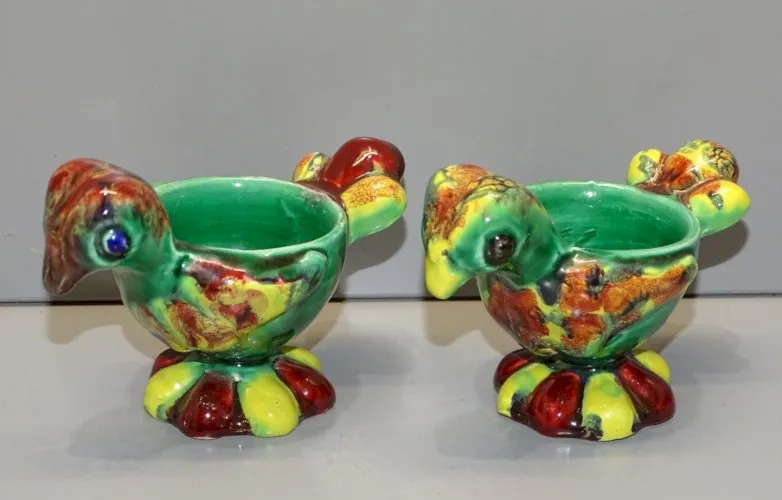 -2 SUPERBES COQUETIERS BARBOTINE FORME POUSSINS MULTICOLORES COLLECTION  D