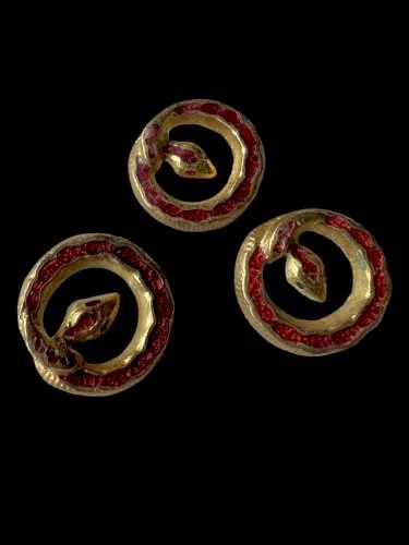 3 Boutons Serpent Type Line Vautrin Bronze Émaillée Vintage 1950 Numerotés