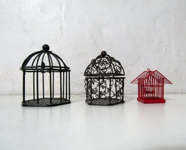 3 cages à oiseau miniature maison de poupée Vintage 8,7et4,5cm