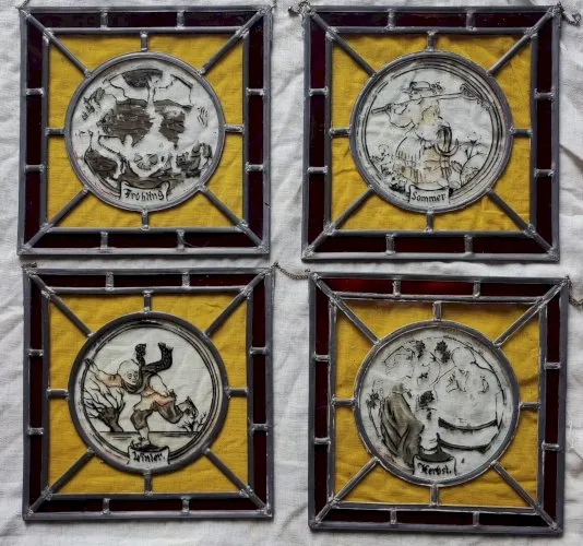 4 Anciens Petits Vitraux 4 Saisons Allemagne /Vitrail Ancien /Old stained glass