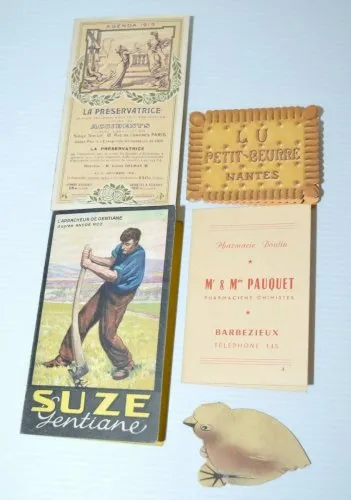 -4 CALENDRIERS PUBLICITAIRES de POCHE LU 1955 SUZE 1953 etc & 1 POUSSIN Pâques