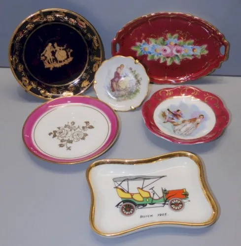 -4 COUPELLES 1 CENDRIER BUICK 1 PLAT MINIATURE PEINT MAIN LIMOGES VITRINE   D