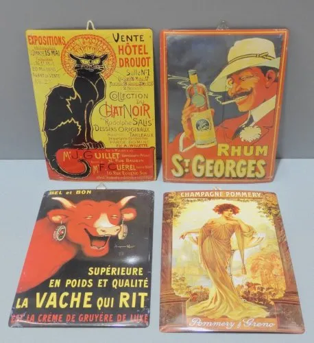 -4 PLAQUES TOLES CARTES POSTALES PUBLICITES VACHE QUI RIT DROUOT CHAMPAGNE  D