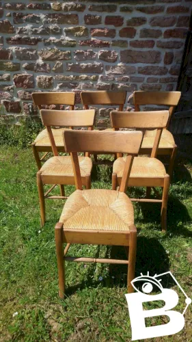 6 chaises bistrot en paille et hêtre