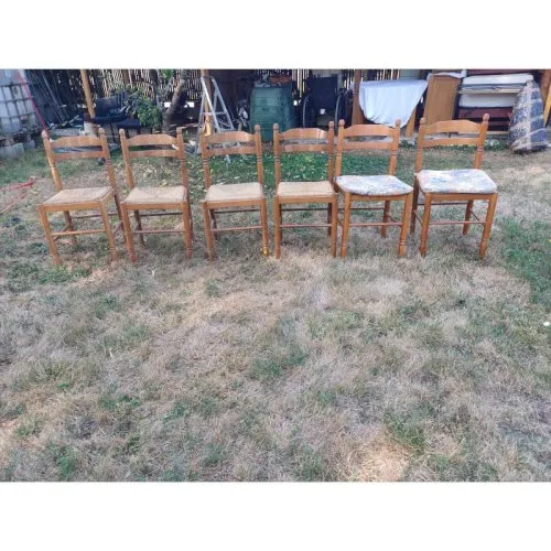 6 Chaises de Cuisine Bois , Paillées