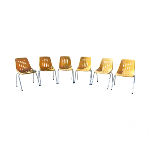 6 Chaises de Jardin Vintage Fer et Plastic Orange
