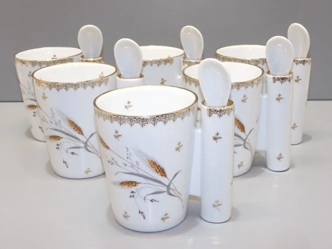 -6 JOLIES TASSES & leurs CUILLERES PORCELAINE MP SAMIE ST YRIEX LA PERCHE  D