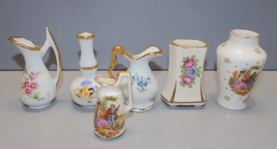 -6 JOLIS PETITS VASES MINIATURES PORCELAINE LIMOGES objets de Vitrine   D
