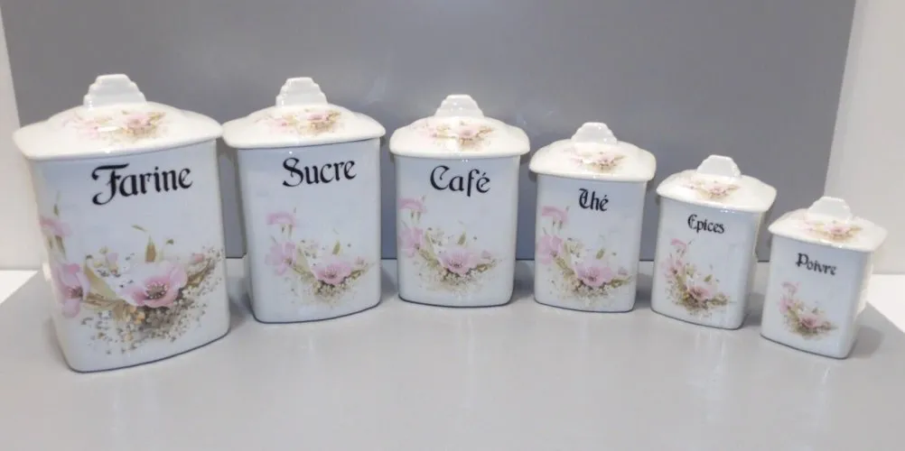 - 6 POTS A EPICES PORCELAINE Française Fabrication ARTISANALE XXe déco Cuisine D