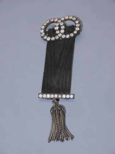 - ANCIEN BIJOU PENDENTIF BROCHE NAPOLEON III Argenté & STRASS BIJOU ANCIEN D