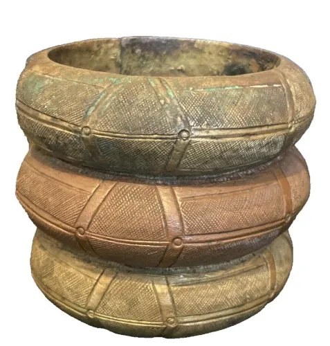 Ancien bracelet collier d'esclave ? en bronze à motif Afrique ethnique art brut