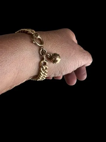 Ancien Bracelet gourmette Pampille plaqué or poinçonné 1930/1950 Vintage