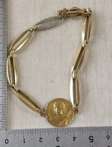 Ancien bracelet médaillon Jeanne d'Arc, Tairac, en plaqué or