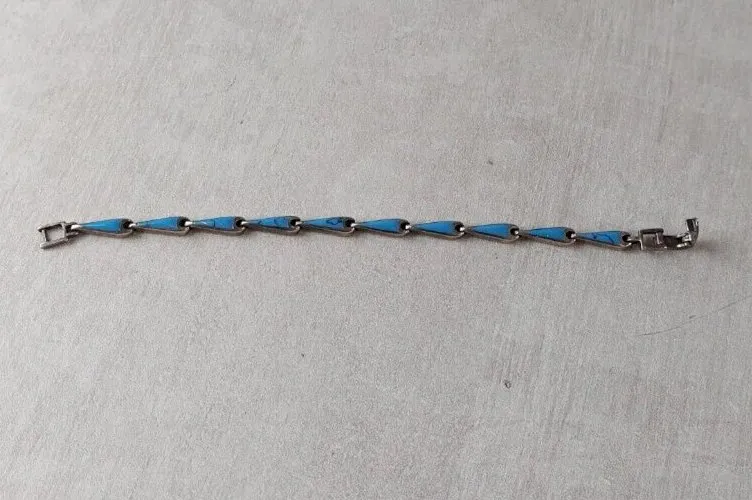 Ancien bracelet pierres turquoises, en argent massif