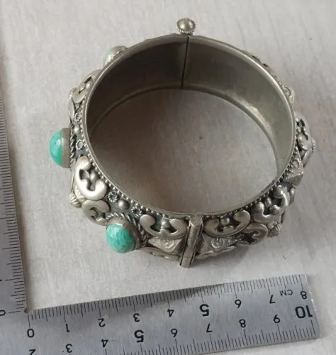 Ancien bracelet rigide, cabochon, style berbère, en argent, Alpaca Italy
