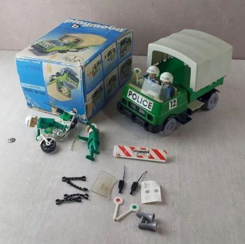Ancien camion de police + figurines + accessoires, Playmobil 3233, vintage