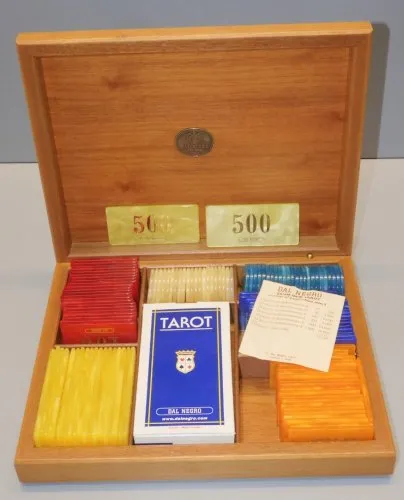 -ANCIEN COFFRET BOIS TAROT DAL NEGRO ITALY 78 CARTES 126 PLAQUETTES POINTS  D