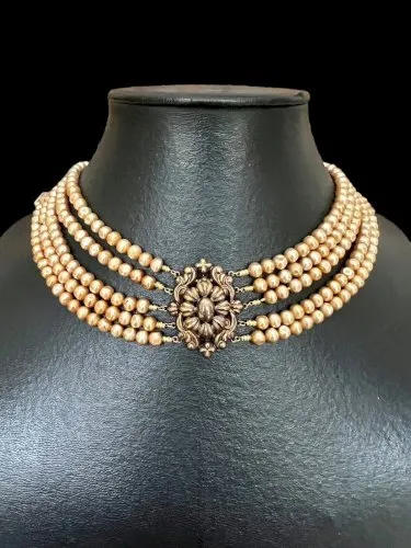 Ancien Collier Debut XIX Eme Perles Soufflées Verre Fantaisies Motifs Or 18kt