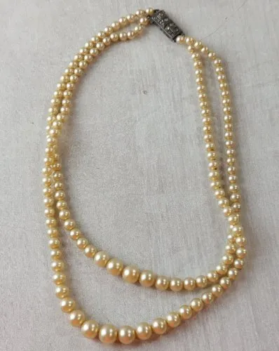 Ancien collier double / ras du coup, perles, en argent