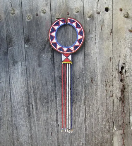 ancien collier ethnique massai perles cuir vintage TBE