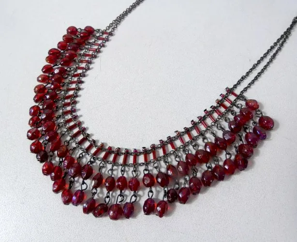 ancien collier hippie bobo perles de verre irisé vintage