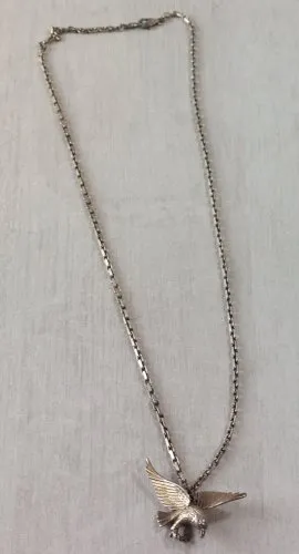 Ancien collier + pendentif, aigle, en argent massif