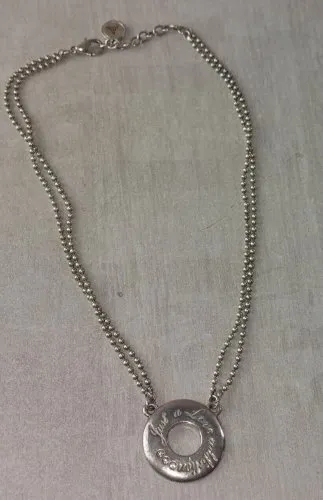 Ancien collier + pendentif Just a love addiction + strass, en argent
