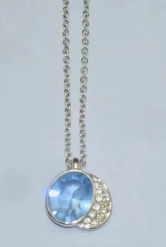 -ANCIEN COLLIER PENDENTIF SWAROSKI CRISTAL TAILLE BLEU BIJOU FANTAISIE BIJOUX D