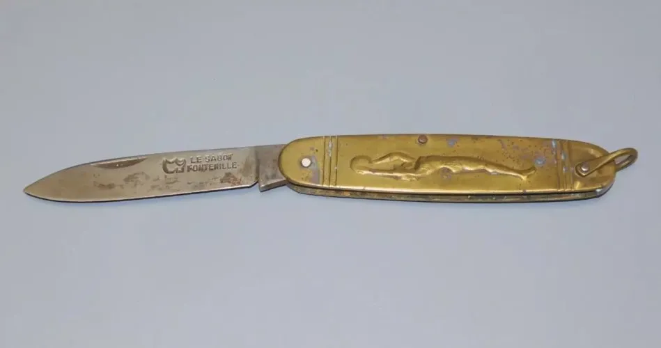 - ANCIEN COUTEAU PLIANT de POCHE LE SABOT FONTENILLE PLAQUETTES LAITON SPORT D