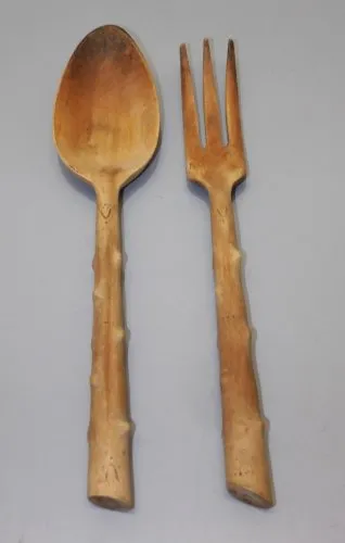 -ANCIEN COUVERT à SALADE BOIS NONTRON COLLECTION DECO TABLE CUILLERE FOURCHETTE