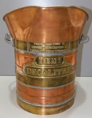-ANCIEN DEMI DECALITRE CUIVRE & LAITON Intérieur étamé collection déco outil  D