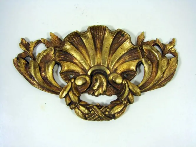 Ancien Element Décoration Meuble Bronze Doré Sculpté XIX° Coquille D- 12,3 x 7cm