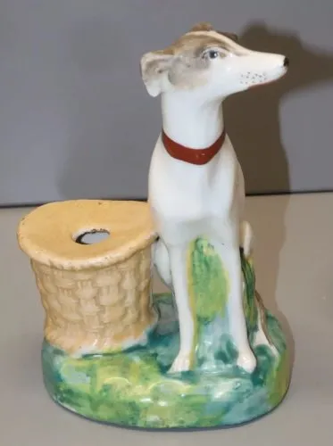 - ANCIEN ENCRIER PORCELAINE XIXe avec un CHIEN LEVRIER ? COLLECTION bureau D