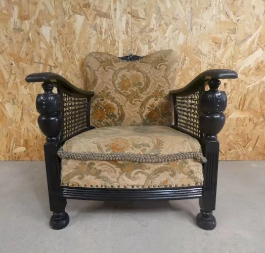 ancien fauteuil tapissé velours bois sculpté canné