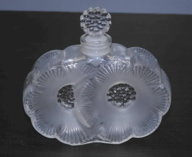 -ANCIEN FLACON LALIQUE France 2 FLEURS COLLECTION VITRINE PARFUM avec BOUCHON D