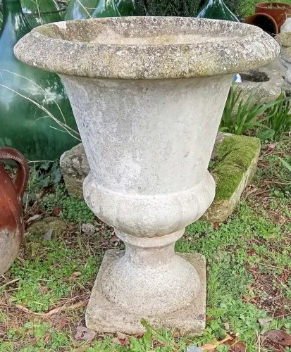 Ancien Grand Vase Médicis godrons pierre reconstituée /jardin Extérieur ancien